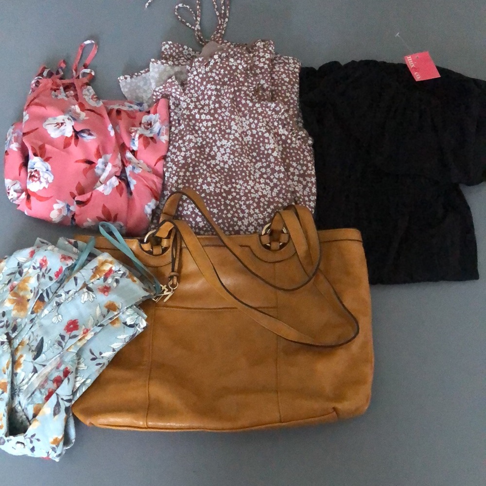 BUNDLED SUMMER SALE
5-Pieces Romper and Dresses One LARGE ND HANDBAG